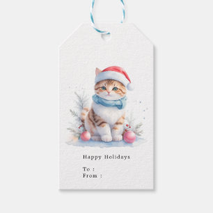 Étiquettes-cadeau Tabby Père Noël Cute Orange Et Blanc