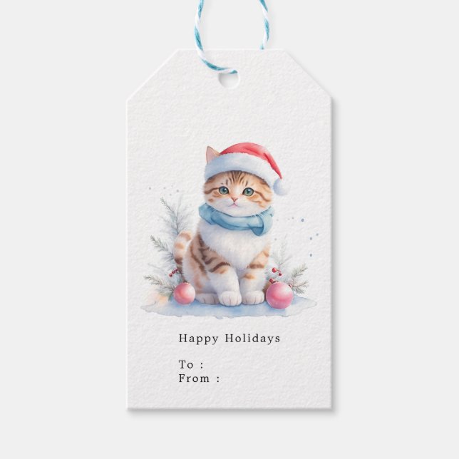 Étiquettes-cadeau Tabby Père Noël Cute Orange Et Blanc (Devant)