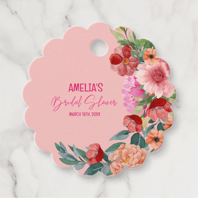 Étiquettes Cadeau Table de baby shower de mariage rose vif aquarelle (Devant)