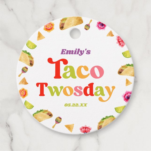 Étiquettes Cadeau Taco Twosday Taco Mardi 2ème anniversaire (Devant)