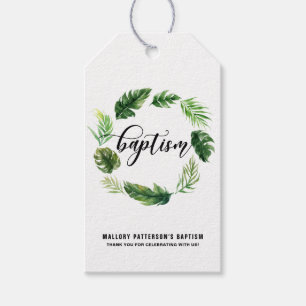 Étiquettes-cadeau Tag Cadeau Aquarelle Tropical Feuille Wreath Bapti