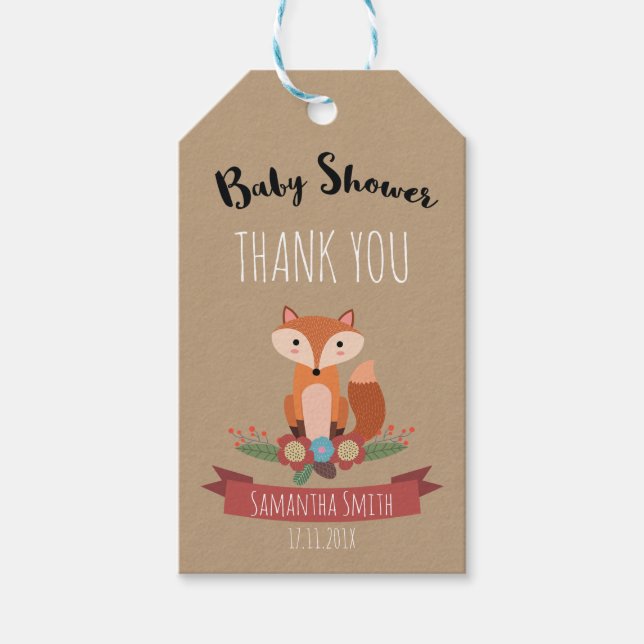 Étiquettes-cadeau Tag cadeau de Baby shower rustique Woodland Fox (Devant)