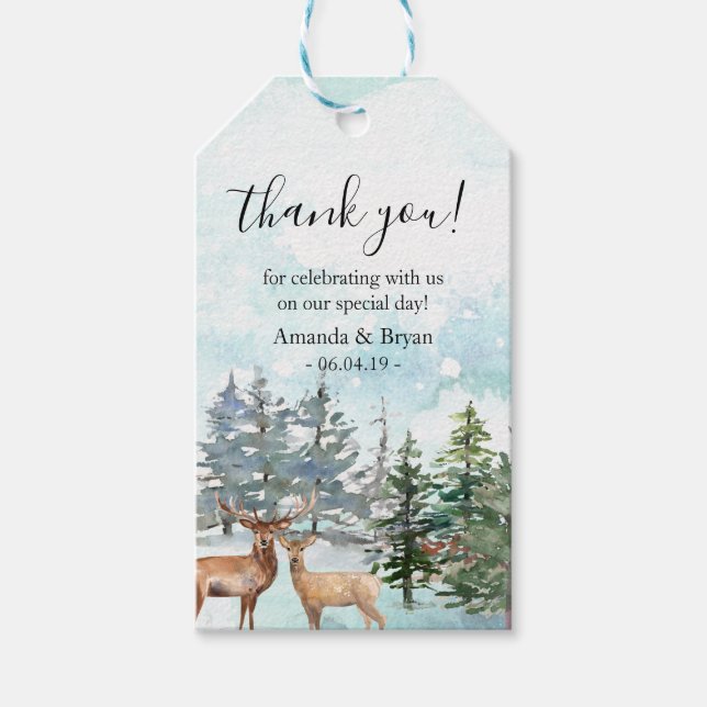 Étiquettes-cadeau Tag cadeau de mariage d'hiver cerfs bois Favor (Devant)