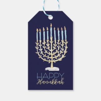 Étiquettes-cadeau Tag cadeau de Menorah - bleu marine