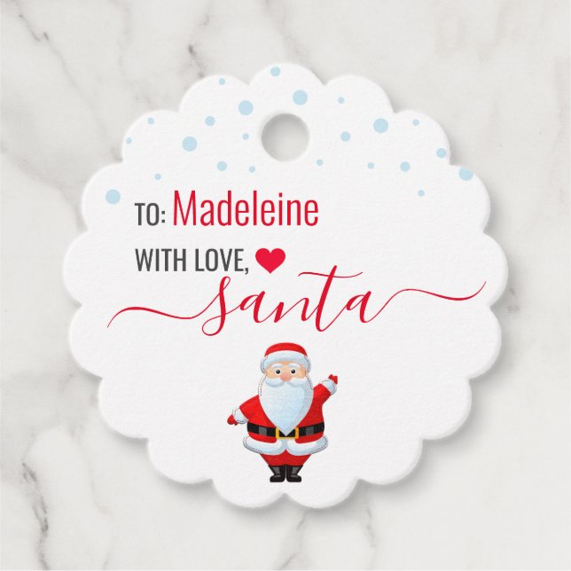 Étiquettes Cadeau Tag cadeau de Noël blanc personnalisé Père Noël (Devant)