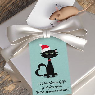Étiquettes-cadeau Tag cadeau de Noël d'un chat noir dans un chapeau 