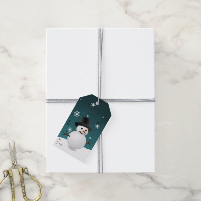 Étiquettes-cadeau Tag cadeau de Noël turquoise Snowman (Avec de la ficelle)