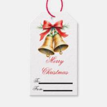 Tag cadeau de Noël vintage rétro avec cloches et r