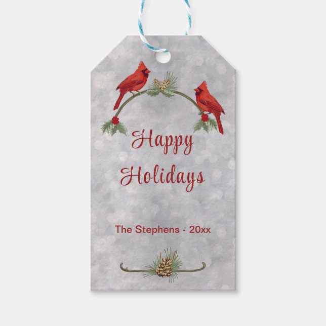 Étiquettes-cadeau Tag-cadeau des cardinaux d'hiver et des pins (Devant)