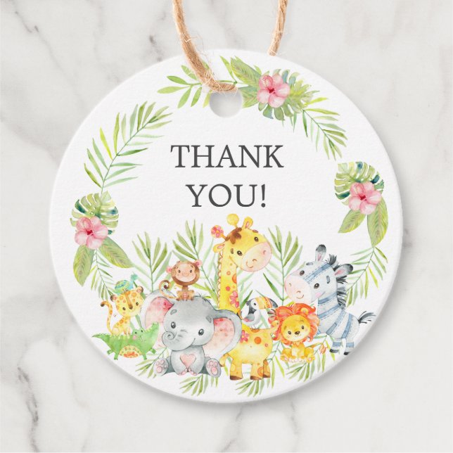 Étiquettes Cadeau Tag Cadeau du Baby shower Jungle Animaux Favoriser (Devant)