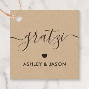 Étiquettes Cadeau Tag Cadeau Gratzi, Merci Mariage, Kraft