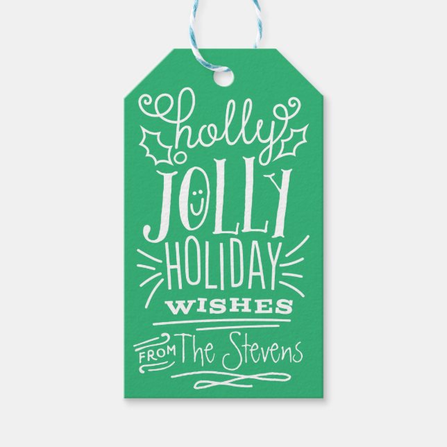 Étiquettes-cadeau Tag Cadeau Holly Jolly Holiday Wish (Devant)