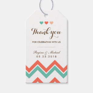 Étiquettes-cadeau Tag cadeau Motif Aqua Coral Red Chevron Mariage