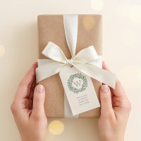 Tag cadeau Preppy Monogram avec couronne verte Sag