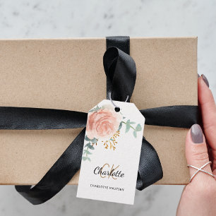 Étiquettes-cadeau tag d'affaires rose or fleuri vert