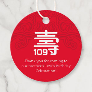 Étiquettes Cadeau Tag d'anniversaire chinois "Longévité" (pour 100 a