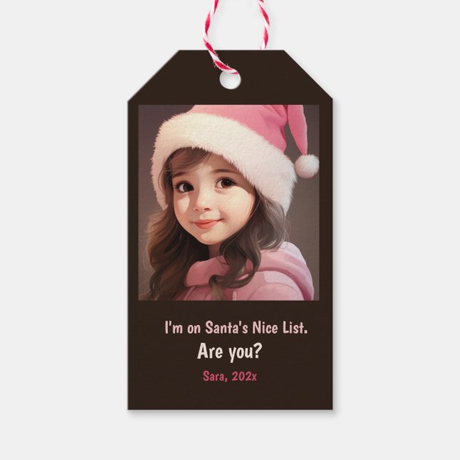 Étiquettes-cadeau Tag de cadeau photo père Noël Liste Nice (Devant)