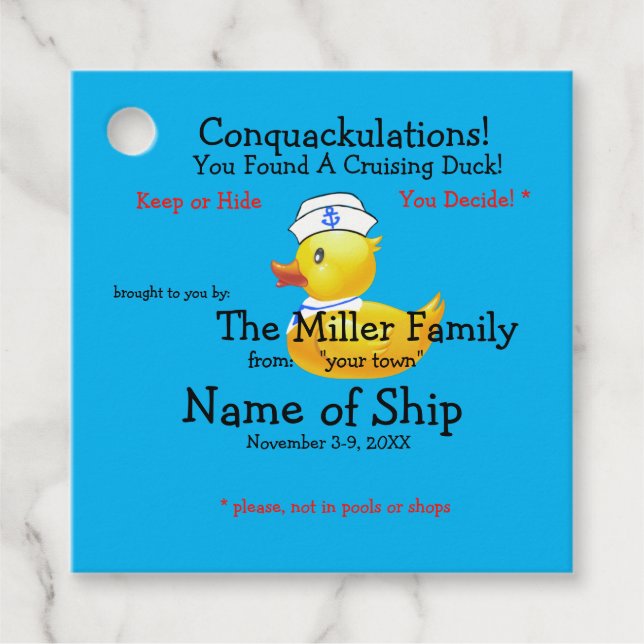 Étiquettes Cadeau Tag de canard de croisière (Devant)