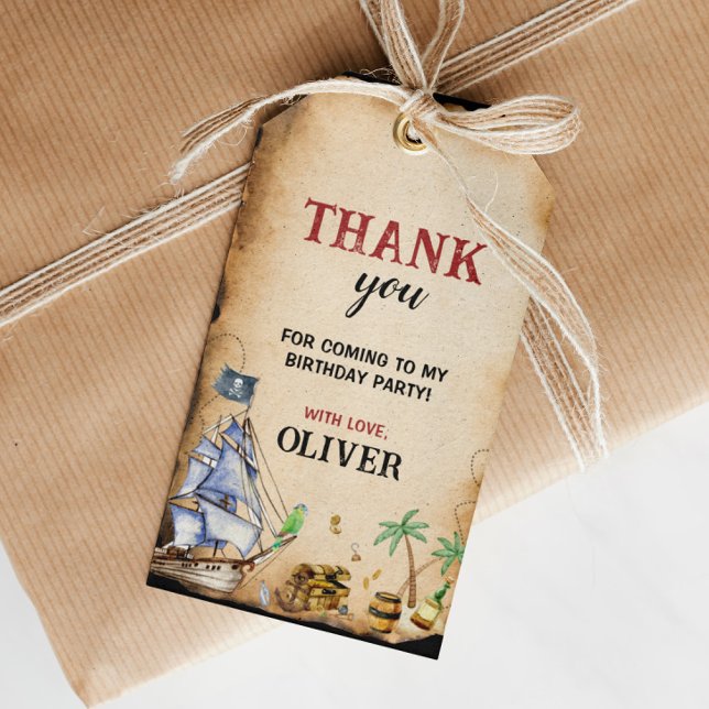 Étiquettes-cadeau Tag de Merci de fête d'anniversaire du pirate (Créateur téléchargé)