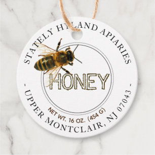 Étiquettes Cadeau Tag de miel avec abeille réaliste - blanc ou kraft