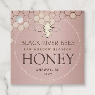Étiquettes Cadeau Tag de miel peigne avec abeille sur or Rose