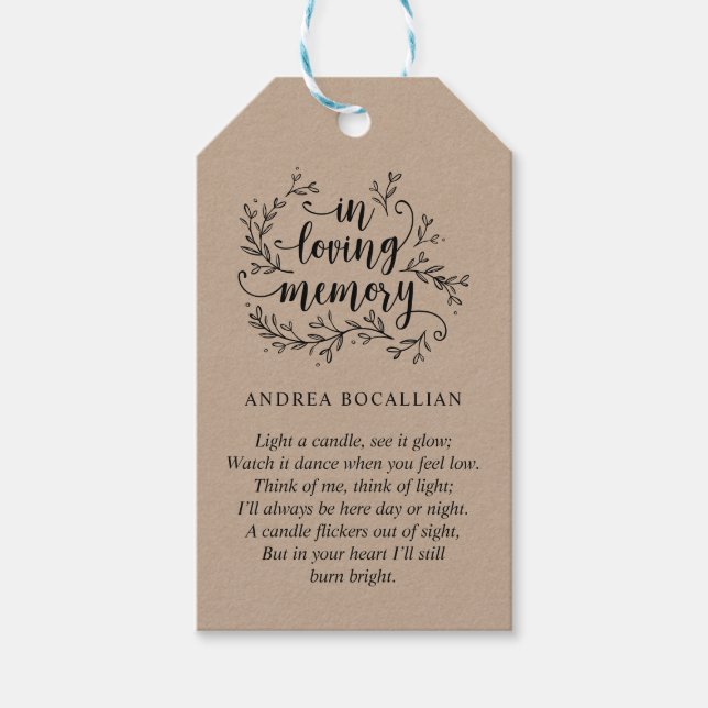 Étiquettes-cadeau Tag funéraire de vignes rustiques personnalisées K (Devant)