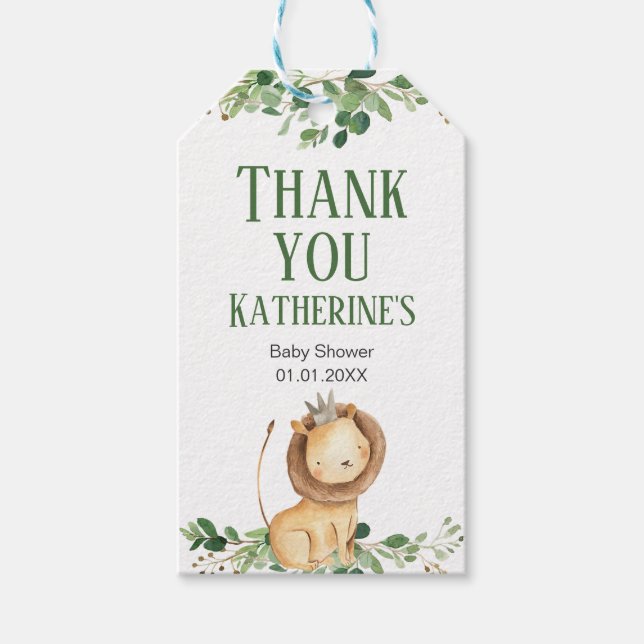 Étiquettes-cadeau Tag Prince Lion Green Floral Merci (Devant)