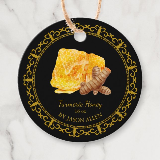 Étiquettes Cadeau Tag vintage de miel Turmeric infusé de miel Hang (Devant)