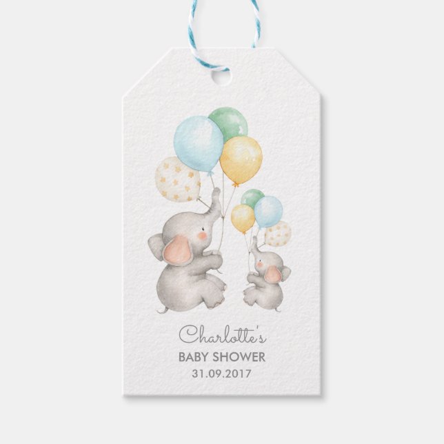 Étiquettes-cadeau Tag Whimsical Elephant Baby shower Pastel Favor (Devant)