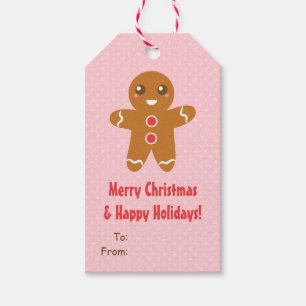 Étiquettes-cadeau Tags cadeau de Noël rose de l'homme Gingerbread