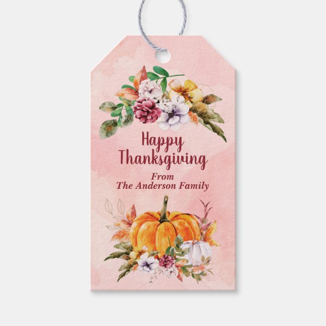 Étiquettes-cadeau Tags Cadeaux De Fleurs Et Citrouilles De Thanksgiv (Devant)