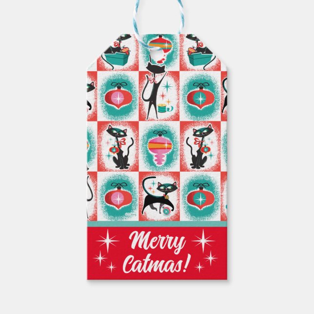 Étiquettes-cadeau Tags cadeaux de Noël des chats MCM (Devant)
