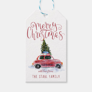 Étiquettes-cadeau Tags cadeaux de Noël - Voiture rouge Vintage