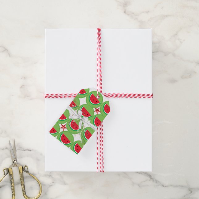 Étiquettes-cadeau Tags cadeaux de Noël Watermelon White Bow (Avec de la ficelle)