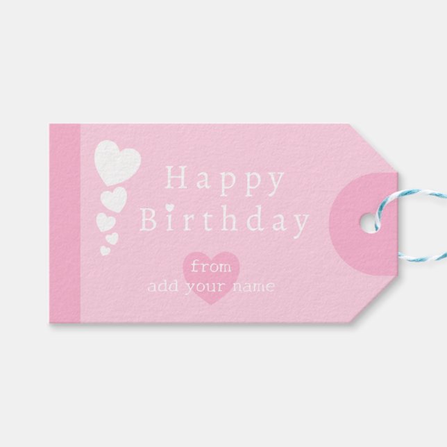 Étiquettes-cadeau Tags cadeaux Soft Rose Anniversaire Coeurs (Devant (Horizontal))