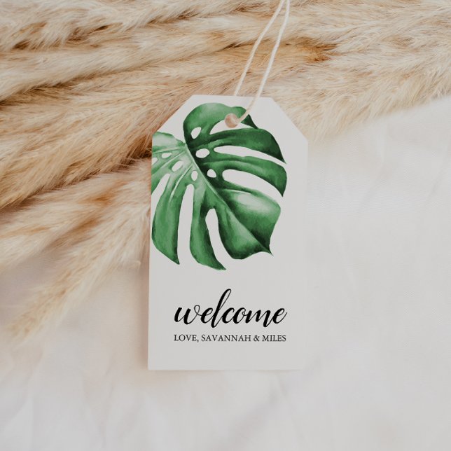 Étiquettes-cadeau Tags de bienvenue de Palm Vert Tropical (Créateur téléchargé)