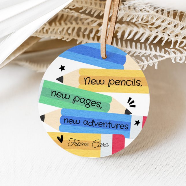 Étiquettes Cadeau Tags préférés de l'école de crayon enseignant (Pencil Teacher School Round Favor Tags)