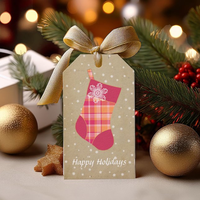Étiquettes-cadeau Tartan Christmas Stocking Orange and Pink ID209 (Créateur téléchargé)