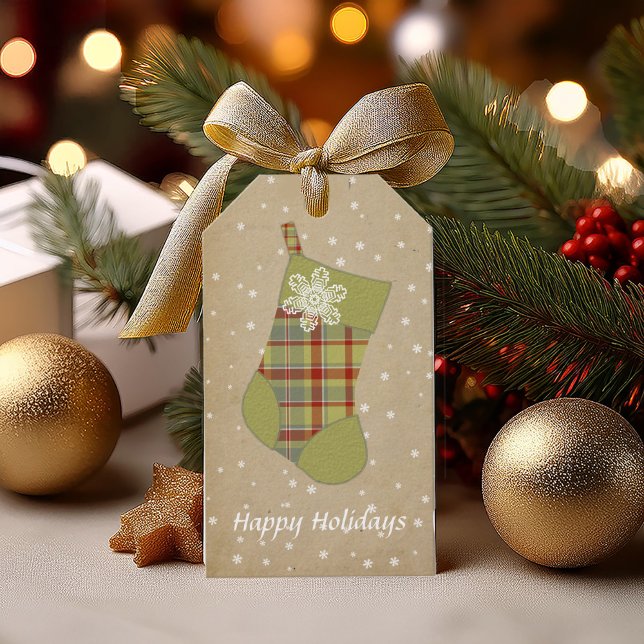 Étiquettes-cadeau Tartan Christmas Stocking vert et rouge ID209 (Créateur téléchargé)