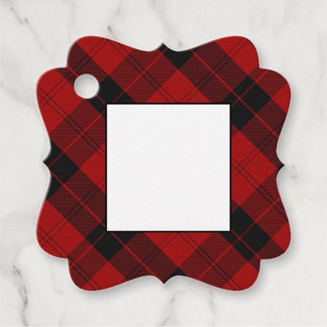 Étiquettes Cadeau Tartan noir rouge (Devant)