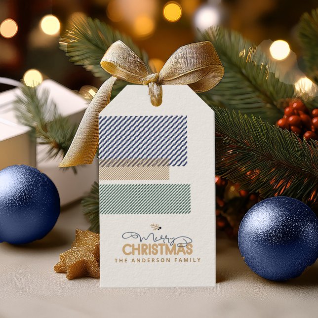 Étiquettes-cadeau Tartan Twill Joyeux Noël bleu ID1141B (Créateur téléchargé)