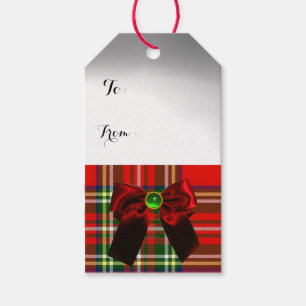 ÉTIQUETTES-CADEAU TARTAN VERT ROUGE ÉCOSSE AVEC DES BOÎTES DE NOËL