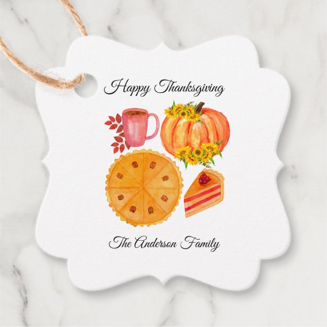 Étiquettes Cadeau Tarte citrouille Thanksgiving Orange Blanc (Devant)