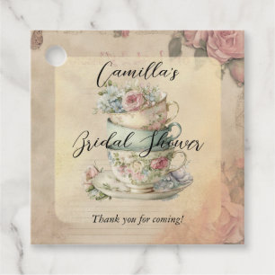 Étiquettes Cadeau Tasses à thé florales empilées Éphémère Shower de