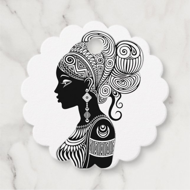 Étiquettes Cadeau Tatouage Tribal Portrait de Fille Africaine (Devant)