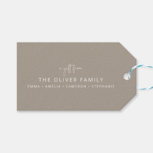 Étiquettes-cadeau Taupe Cadeau Personnalisé Minimal De Nom De Famill