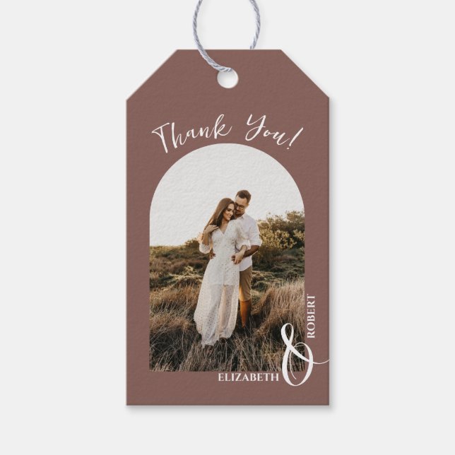 Étiquettes-cadeau Taupe du Rose Mariage Merci photo (Devant)