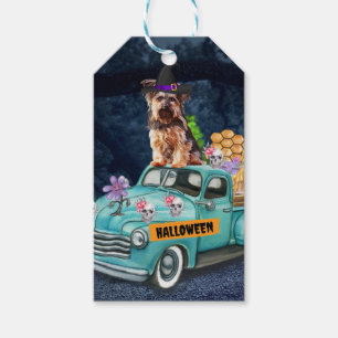 Étiquettes-cadeau Tchiens de Terrier du Yorkshire Halloween Camion N