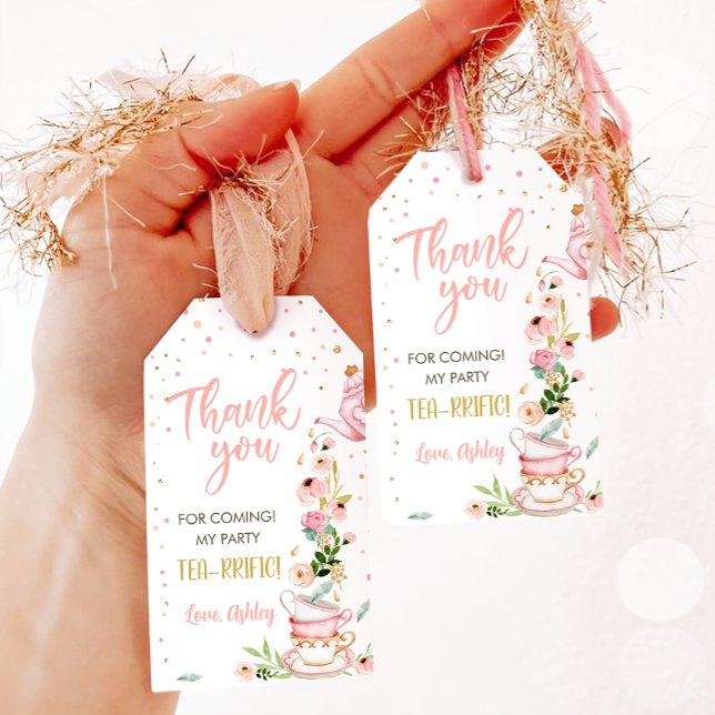 Étiquettes-cadeau Tea Party Bébé brasse fille Baby shower rose (Créateur téléchargé)