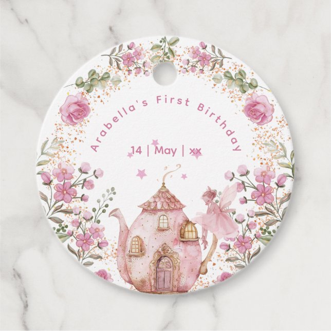 Étiquettes Cadeau Tea Party Fairy Girl Blush Rose Flowers Anniversai (Devant)
